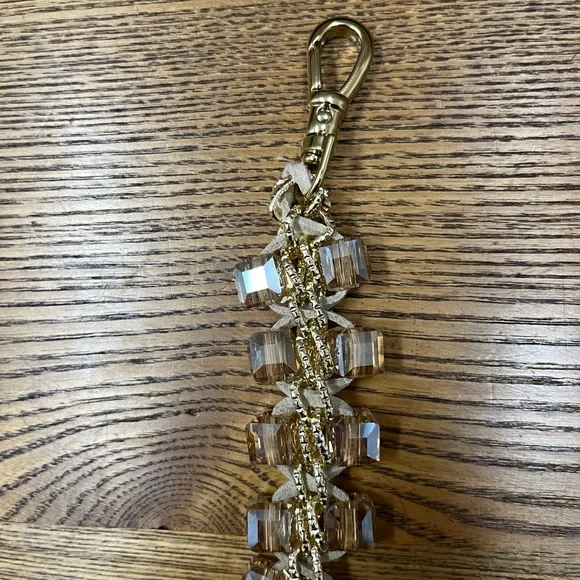 Embellished Acrylic Cube Bag Strap • Gold Chain & Woven Suede • Champagne Beads - Picture 5 of 5